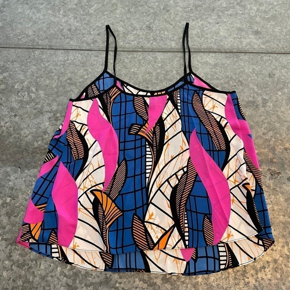 Topshop Abstract Graphic Print Camisole 6 Pink Blue Orange White Tank Top Shirt - Picture 4 of 7
